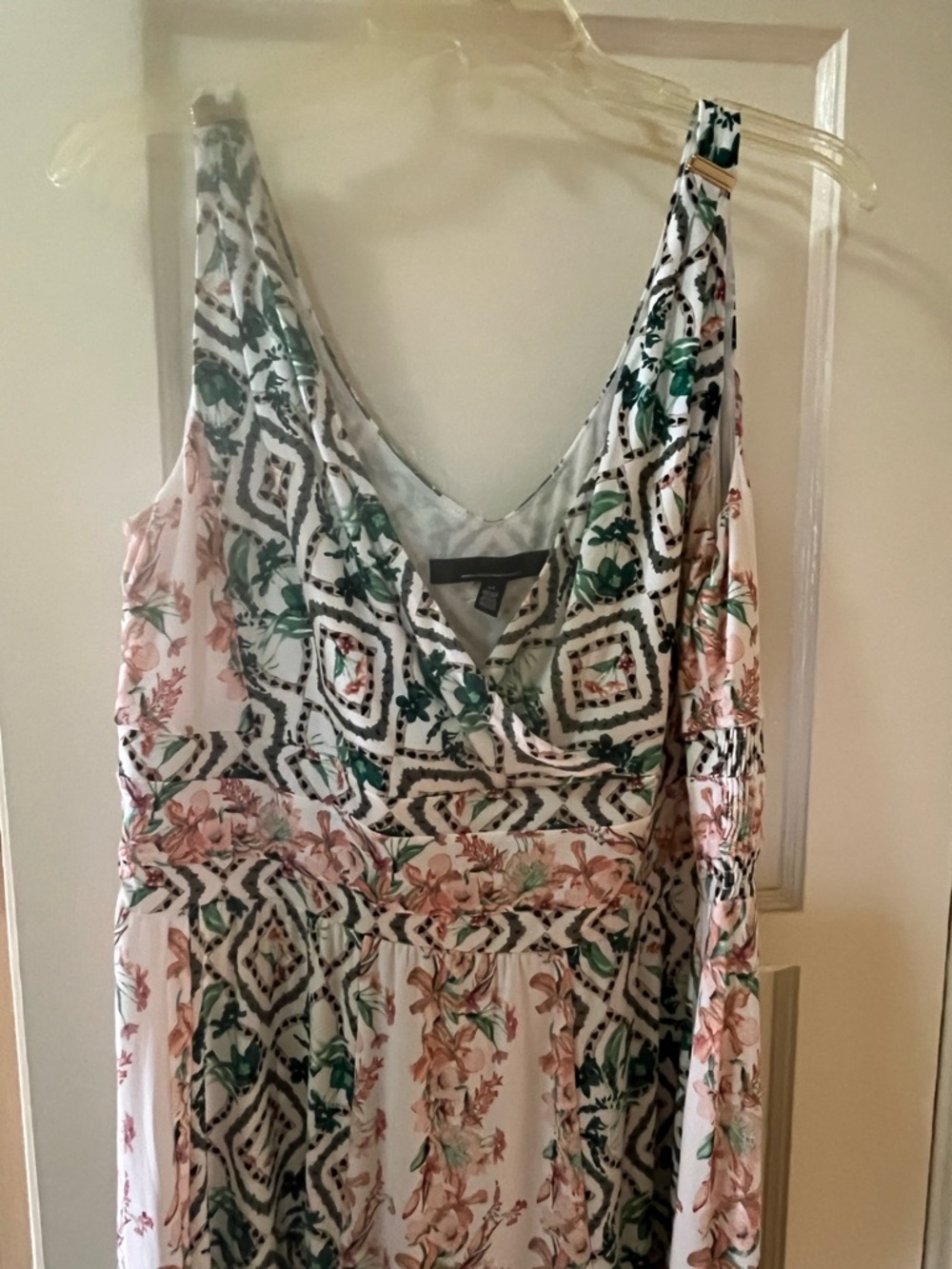 White House Black Market Peach & Green Floral Print Maxi Dress size XL - Picture 3 of 11